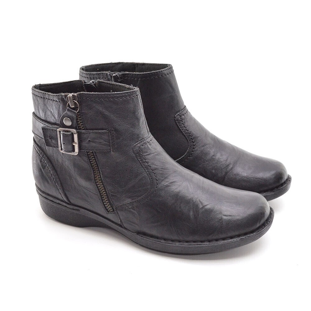 Clarks Collection Whistle Black Zip Ankle Boots 7.5 M